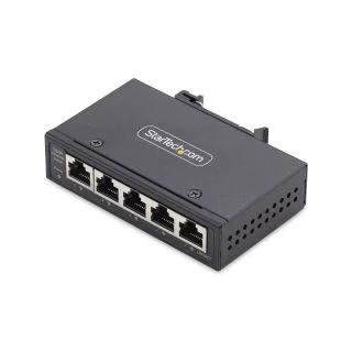 5-Port Unmanaged Industrial Network Switch, 100/1000 Ethernet, DIN Rail/Wall-Mountable, Rugged IP30 Gigabit Switch, -40F-167F, 9~60V DC, TAA Compliant