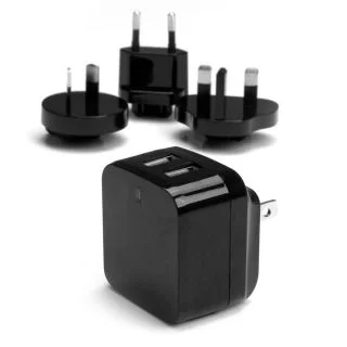 Dual-port USB wall charger - international travel - 17W/3.4A - black