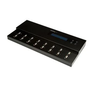 Standalone 1 to 15 USB Thumb Drive Duplicator and Eraser, Multiple USB Flash Drive Copier, System and File and Whole-Drive Copy at 1.5 GB/min, Single and 3-Pass Erase, LCD Display - TAA