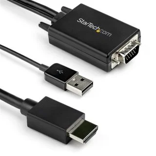 2m VGA to HDMI Converter Cable with USB Audio Support & Power - Analog to Digital Video Adapter Cable to connect a VGA PC to HDMI Display - 1080p Male to Male Monitor Cable