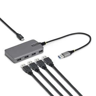 4-Port USB-A Hub, 5Gbps, Bus Powered, USB-A to 4x USB-A Hub with USB-C Auxiliary Power Input, 1ft/30cm Host Cable, Portable Desktop/Laptop USB Hub