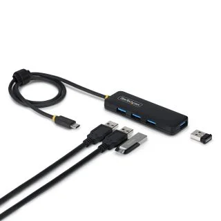 4-Port USB-C Hub, 5Gbps, Bus Powered, USB-C to 4x USB-A Mini Hub, Extra Long 2ft/61cm Host Cable, PCR Plastic, Portable Desktop / Laptop USB Hub