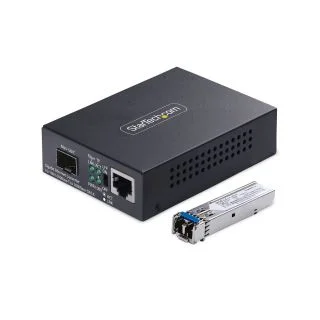 Gigabit Ethernet Copper-to-Fiber Media Converter, SM LC, 20km, 10/100/1000 Mbps, RJ45 to LC, Full Metal, 9K Jumbo Frames, TAA Compliant