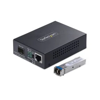 Gigabit Ethernet Copper-to-Fiber Media Converter, SM LC, 40km, 10/100/1000 Mbps, RJ45 to LC, Full Metal, 9K Jumbo Frames, TAA Compliant