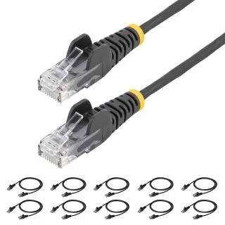 6in Black Slim CAT6 Cable, 10 Pack, Snagless, 100W PoE, UTP, LSZH, 28AWG Pure Bare Copper Wire, Slim RJ45 Network Patch Cord w/Strain Reliefs, Fluke Tested