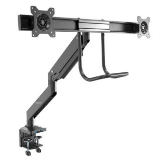 Desk Mount Dual Monitor Arm with USB & Audio - Slim Full Motion Adjustable Dual Monitor VESA Mount for up to 32" Displays - Ergonomic Articulating - C-Clamp/Grommet